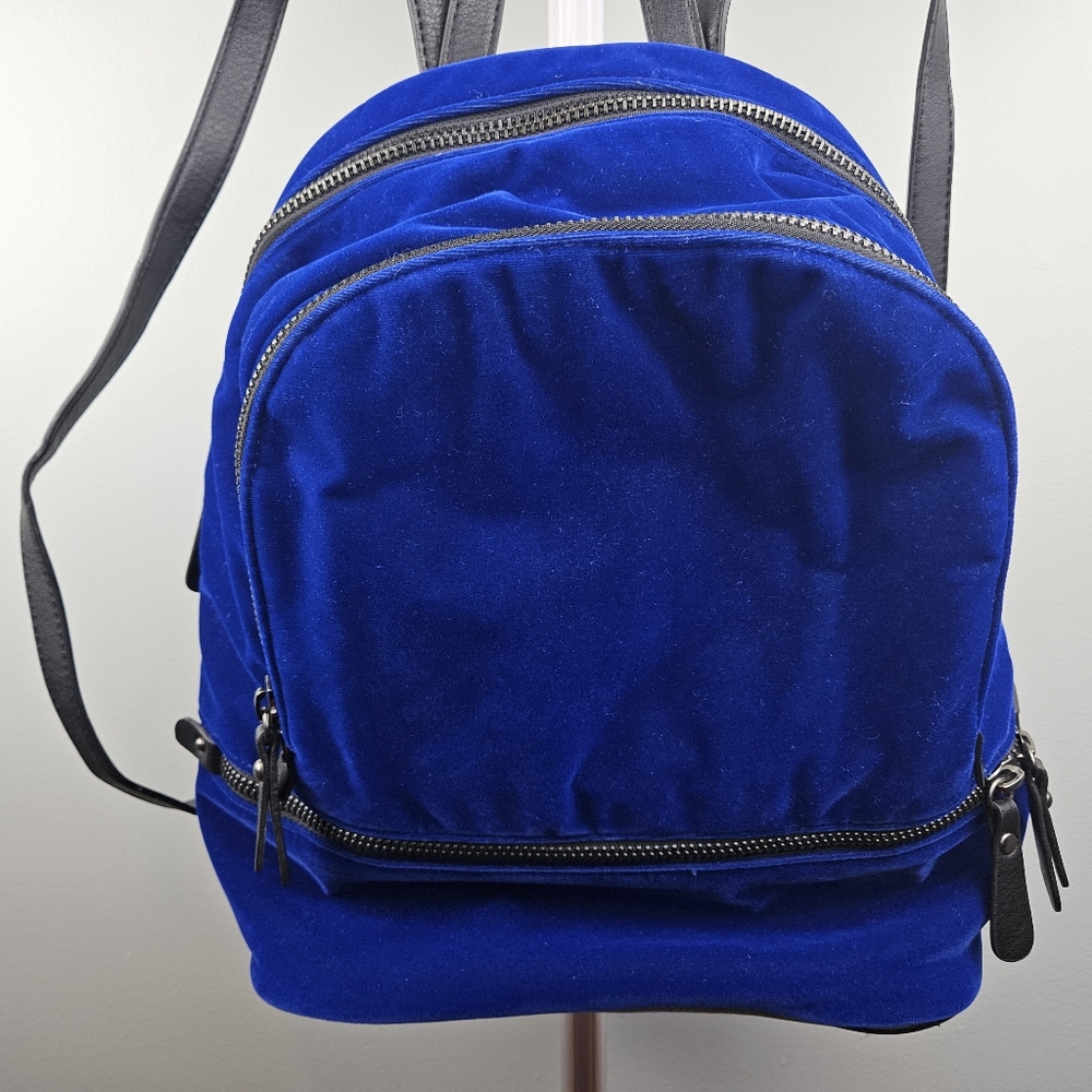 Design Lab Blue Velvet Velour Backpack - Picture 3 of 7
